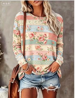 T-Shirts - Dames T-shirt met lange mouwen, pastelkleurig