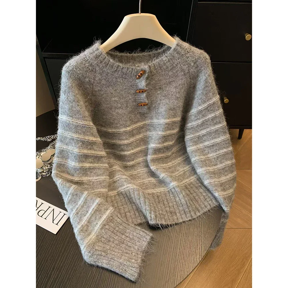 Shirts - Herfst Winter Dames gestreepte wollen kasjmier