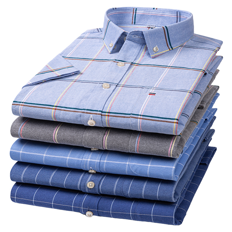 Oxford Cotton Casual Shirt Business - Kwaliteit Mannen Shirt Korte Mouw Plaid