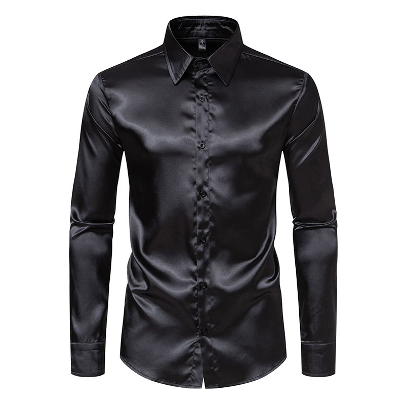 Heren zwart satijn luxe overhe - Mens Satin Silk Dress Shirt recensie en prijs