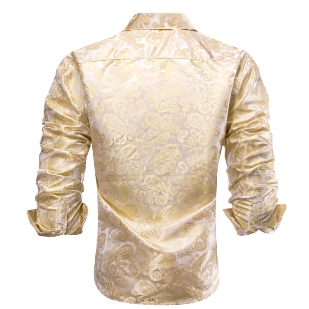 Hi-Tie Goud Beige Ivoor Champa - Mens Satin Silk Dress Shirt recensie en prijs